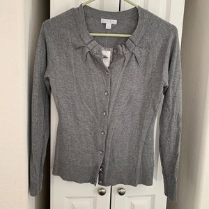 NY & Co Gray ruffle button up cardigan
